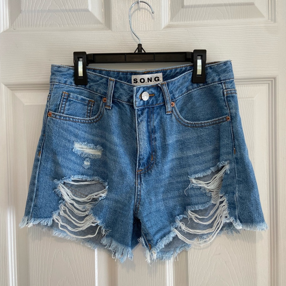 S.O.N.G. Women's Blue Distressed Denim Shorts